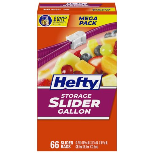 Hefty Slider Gallon Storage Bags, 66 Count - Extra Strong Seal