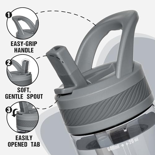 OLDLEY 20oz Kids Water Bottle - BPA-Free, Leakproof with Straw