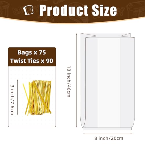 75 Pcs Plastic Bread Bags with Ties for Homemade Bread Storage