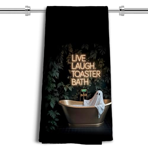 LUKIPOM Halloween Ghost Hand Towel - Black Waffle Texture 16x24 Inch