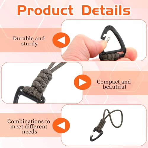 3PCS Paracord Keychain Carabiner, Braided Lanyard Key Chain Men/Women Triangle Buckle Lock Clip Heavy Duty Hook for Car Keys Outdoor Survival Camping Hiking 3 Colors