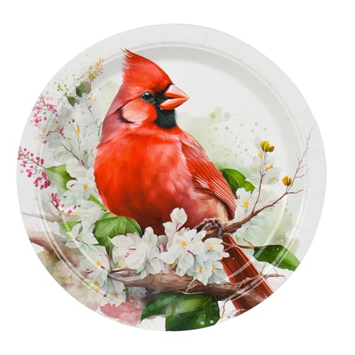 48Pcs Christmas Red Cardinal Disposable Paper Plates 7 Inch - Variation of 48 / Red Cardinal