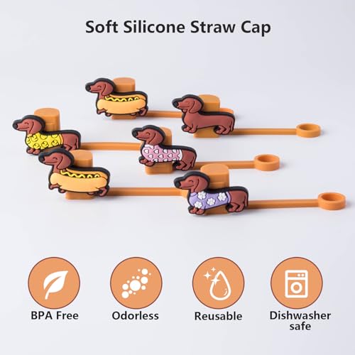 Dachshund Dog Straw Toppers - 6PCS Silicone Covers for Stanley Cups