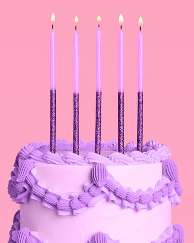 Purple Glitter Birthday Candles - 10 Pack, 5 Inch Cake Decorations