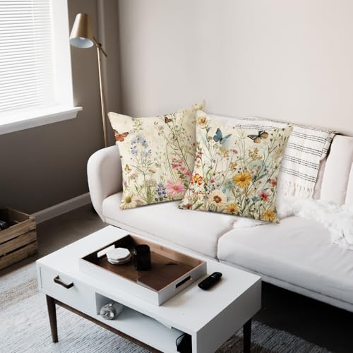 TAJWE Spring Floral Pillow Covers 18x18 Inch - Set of 2 Decorative Cases