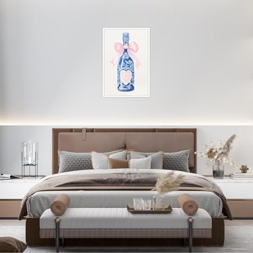 Funky Pink Bow Champagne Bottle Canvas Art - 8x12in Unframed