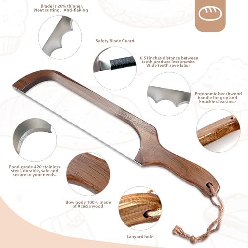 HOTTOR Acacia Wood Sourdough Bread Knife - 16" Serrated Slicer