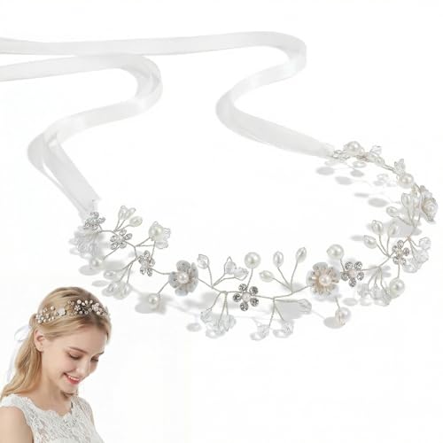 Flower Girl Headband Pearl Crystal Hair Accessory Silver