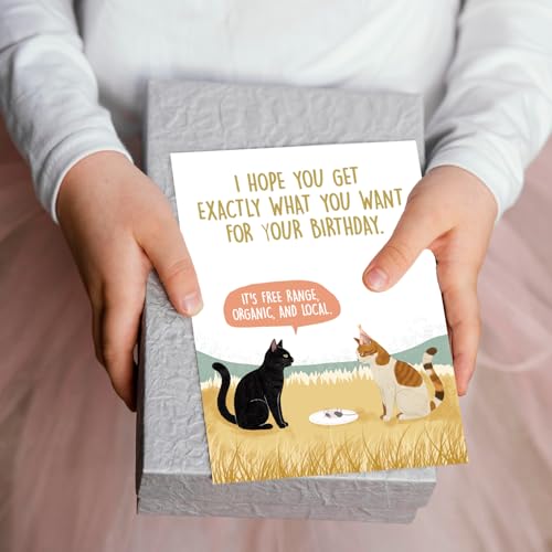 Funny Birthday Card for Cat Lovers - Blank Inside, 8x5.3in