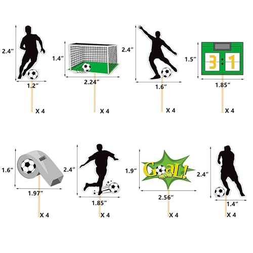 32 PCS Soccer Cupcake Toppers - Football Cake Decorations