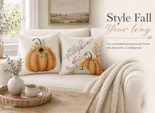 Auomily 18x18 Inch Double-Sided Fall & Christmas Throw Pillow Covers, Set of 2