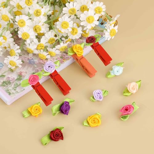 100 Mini Satin Roses for Crafts - Colorful Fabric Flowers