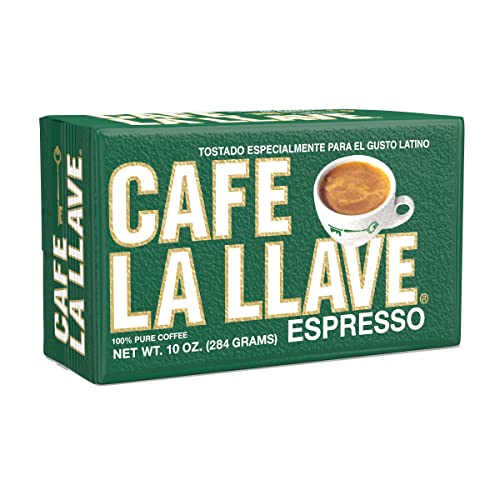 Cafe La Llave Dark Roast Ground Espresso Coffee, 10 oz Vacuum-Sealed Brick