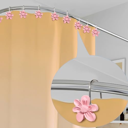 SUQ I OME Pink Floral Shower Curtain Hooks 12PCS Decorative Bathroom Accessories