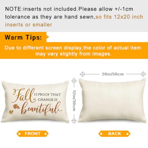 RABUSOFA Fall Pillow Cover 12x20 Inch, Beige Linen Autumn Farmhouse Decor