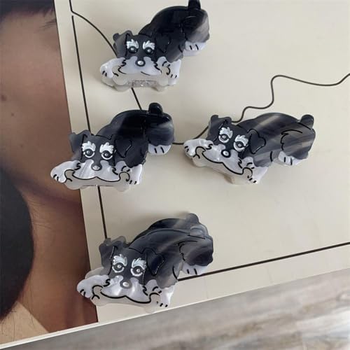 Black Acetate Duckbill Hair Clip Cute Dog Bone & Schnauzer Design