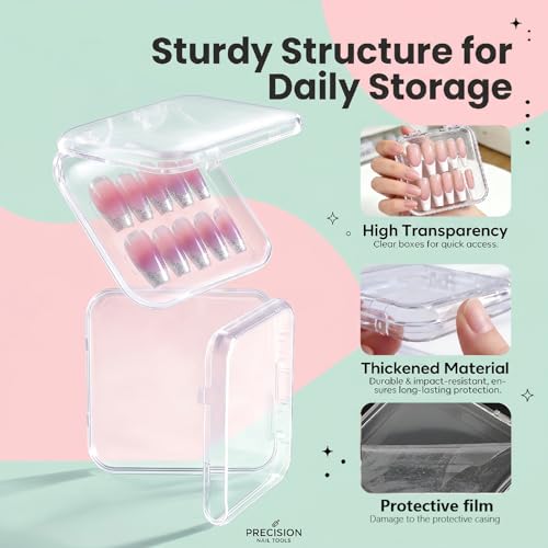 10 Clear Press-On Nail Storage Boxes with Adhesive Strips
