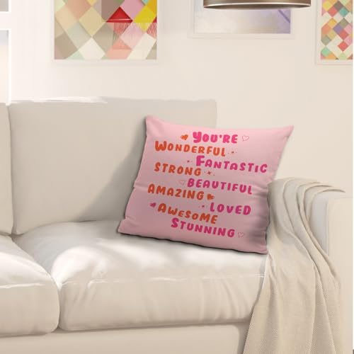 You're Amazing Pink Preppy Pillow Cover 18x18 - Flannel Throw Pillow Case