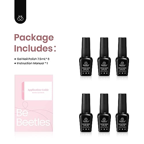Beetles Red Gel Nail Polish Set - 6 Colors Burgundy Nude Glitter Soak Off UV LED Manicure Kit