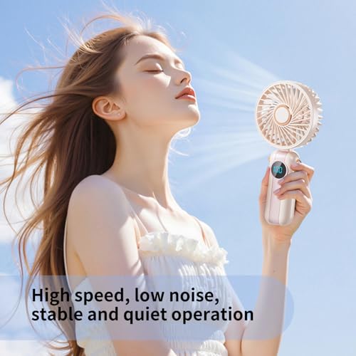 Megjuwos Mini Turbo Handheld Fan - USB Rechargeable, Lightweight & 5 Speeds, Pink