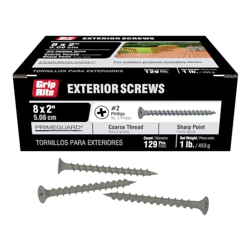 Grip-Rite 2-Inch Exterior Wood Screws, PrimeGuard Coated, 129 Count
