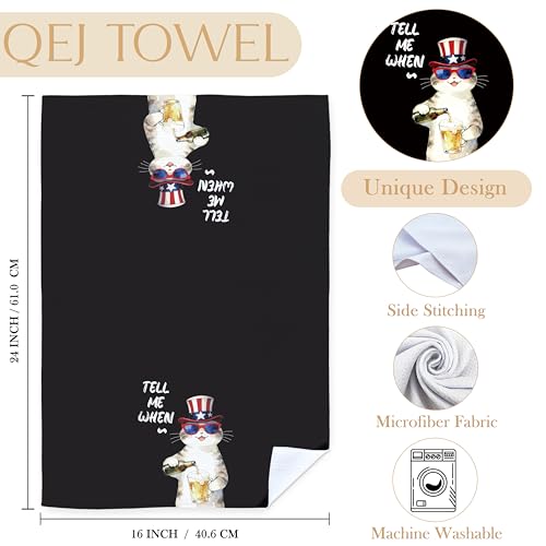 Patriotic Cat Kitchen Dish Towels 16x24 Inch - Funny Cat Lover Gifts