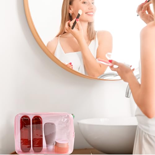 TotePrint Clear Waterproof PVC Makeup Bag - Pale Pink Travel Toiletry Organizer