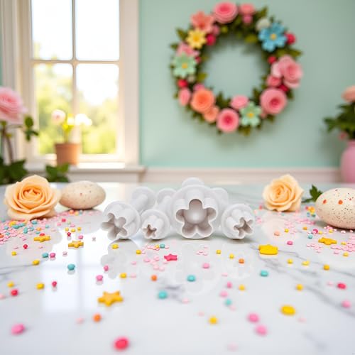 Labriciyon 4-Piece Flower Plunger Cookie Cutter & Fondant Mold Set