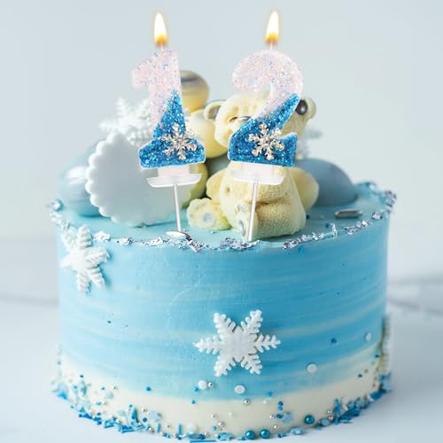 Glitter Snowflake Number Birthday Candles 0-9 - Blue & White