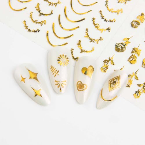 30 Sheets Gold Nail Art Stickers 3D Self Adhesive Star Flower Decals