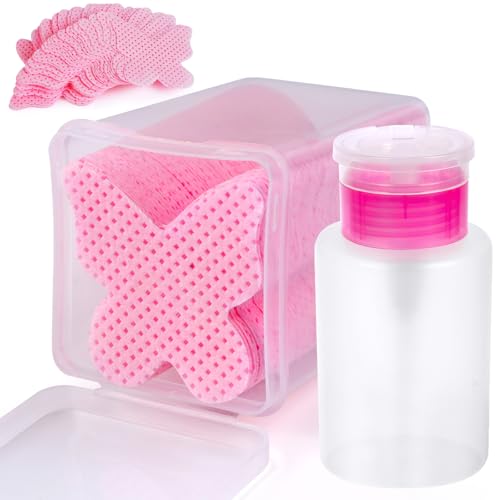200PCS Lint Free Nail Wipes and Pump Dispenser Bottle, Pink