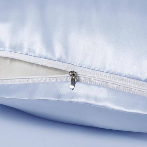 Light Blue Satin Pillowcase Set of 2 with Zipper - Standard (20x26) for Hair & Skin