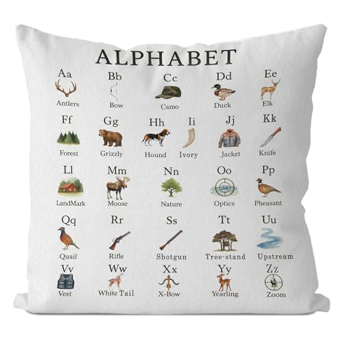 Hunting Alphabet Kids Pillow Covers, 18x18 Flannel Nursery Set of 2