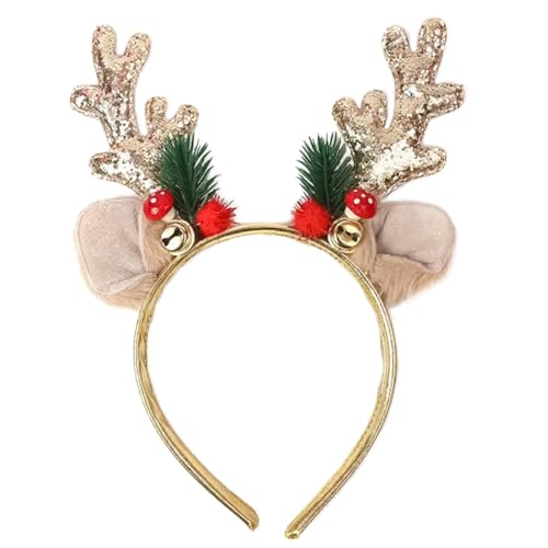 Christmas Reindeer Antler Headband with Glitter Ears and Bells