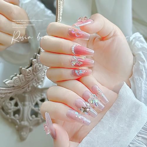 COOSLIM 120PCS 3D Colorful Bow Nail Charms Resin Bowknot Nail Rhinestones