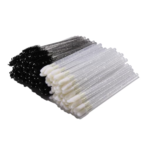 CAIYA 100 Pack Disposable Makeup Brush Set - Crystal Lash Spoolies & Lip Wands