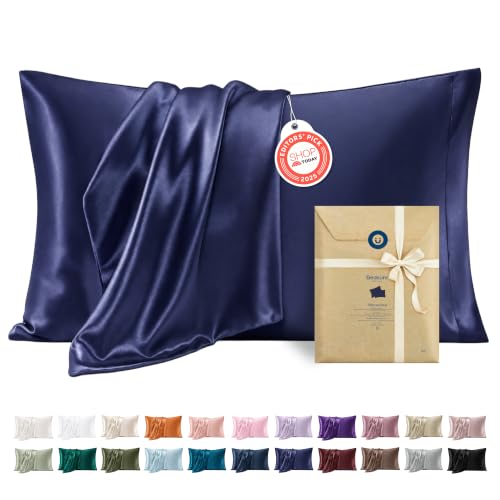 Bedsure Satin Pillowcase Set, Standard 20x26, Navy Blue, 2-Pack