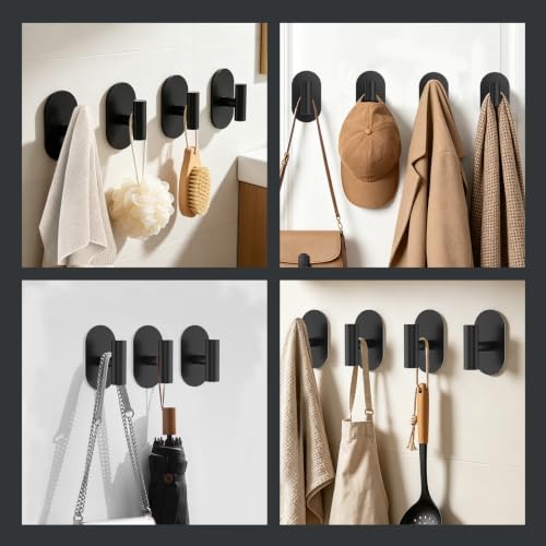 SetSail Matte Black Adhesive Towel Hooks - 4 Pack for Bathroom