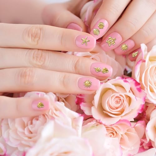 Isslly Gold Ocean 3D Nail Charms - 12 Styles Beach Starfish & Seashell Metal Decals