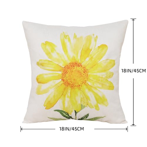 Yellow Sunflower Throw Pillow Covers 18x18 (Set of 4) for Home Decor