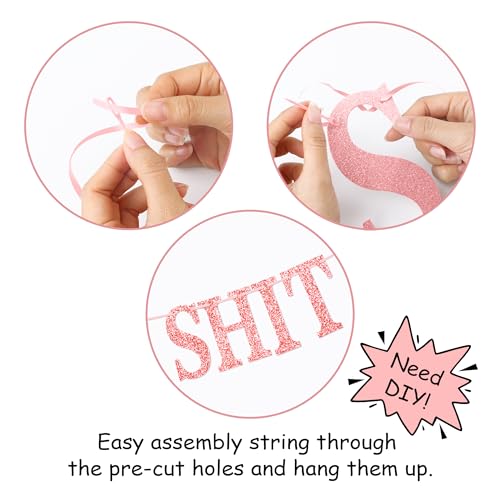 Sweet 9th Birthday Banner Pink Glitter Party Decor with Hanging Kit