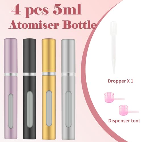 OBSGUMU 4-Pack Refillable Mini Perfume Travel Atomizer 5ml Spray Bottles