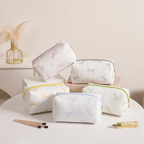 Quilted Cotton Makeup Bag Travel Cosmetic Pouch with Bow Pattern