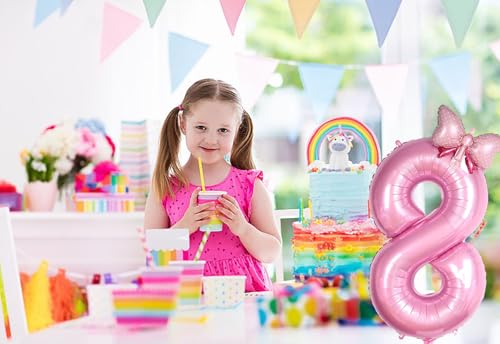 40-Inch Pink Number 8 Balloon with Bow for Birthday Parties