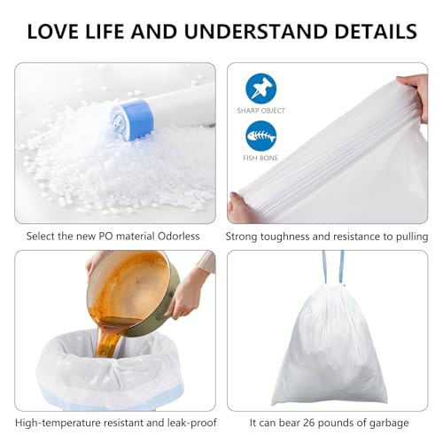 4 Gallon Drawstring Garbage Bags, Tear-Resistant Small Trash Liners (60 Count)