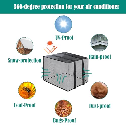 JFGLORIX Black Mesh Window Air Conditioner Cover - 21.5x16x15 Inches, Dustproof Waterproof All-Season AC Protector