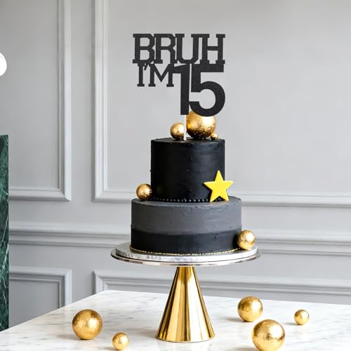 Black Glitter 15th Birthday Cake Topper for Boys & Girls