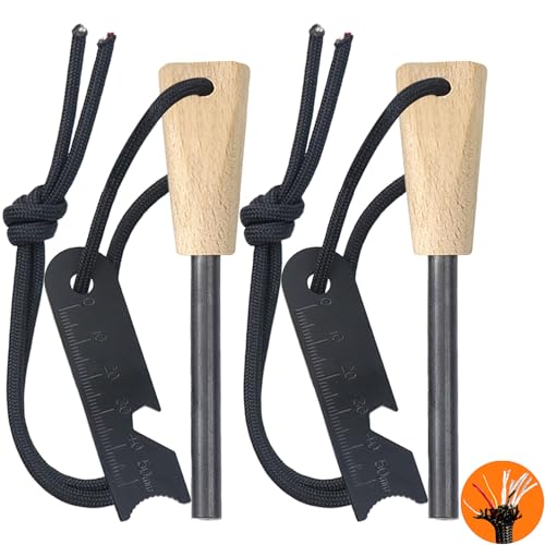 ULTLAT 2-Pack Magnesium Ferro Rod Fire Starter with Beech Handle & Multi-Tool