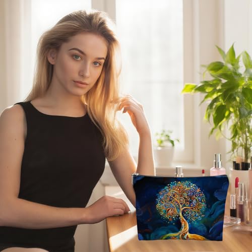 2-Piece Tree of Life Linen Makeup Bag & Travel Toiletry Organizer