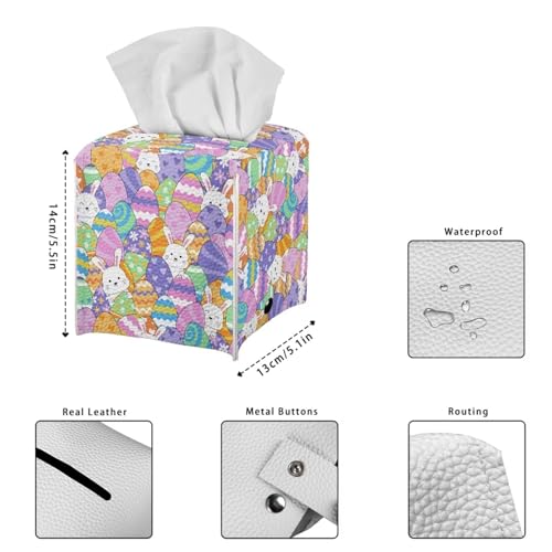 Colorful Eggs Bunny Tissue Box Cover - PU Leather Square Holder